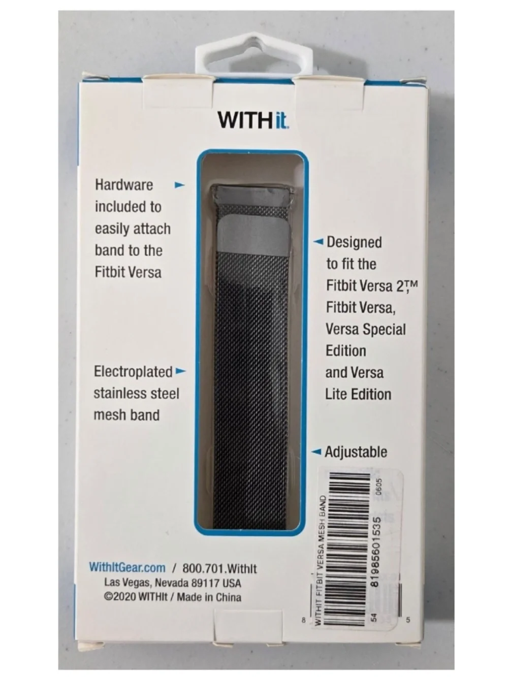 New Withit FitBit Versa Watch Band Stainless Steel Metal Graphite Black Mesh NWT